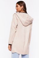 Women's Faux Suede Hooded Longline Jacket in Beige Small