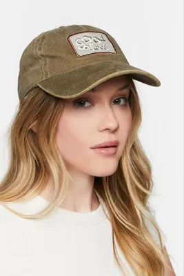 Embroidered Good Vibes Baseball Cap in Brown
