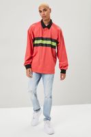 Men Striped-Panel Polo Shirt in Red Medium