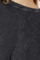 Women's Raw-Cut Ribbed Thermal Top in Black Large