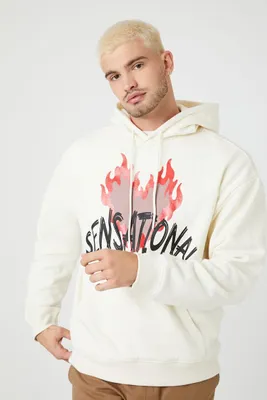 Men Sensational Flaming Heart Hoodie in Cream, XXL