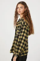 Women's Oversized Studded Flannel Shirt in Yellow Large