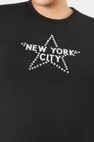 Women's Rhinestone New York Cropped T-Shirt in Black, 3X