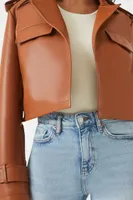 Women's Cropped Faux Leather Jacket in Brown Small