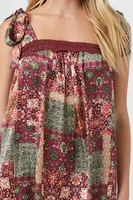 Women's Tie-Strap Patchwork Mini Dress in Pink Medium