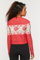 Women's Rose Print Sweater in Red Large