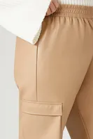 Women's Faux Leather Cargo Pants in Beige, 2X