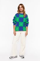 Women's Fuzzy Checkered Sweater