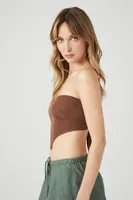 Women's Sweater-Knit Handkerchief Tube Top in Brown, XS