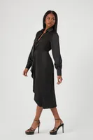 Women's Satin Wrap Ruffle Midi Dress