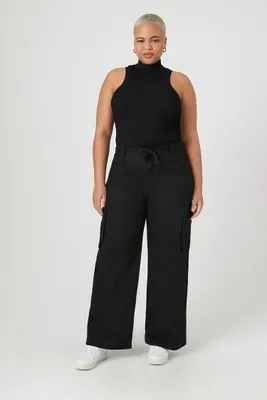 Women's Wide-Leg Cargo Pants in Black, 1X