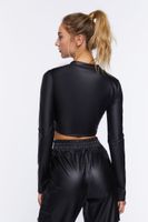 Women's Active Faux Leather Crop Top in Black Small