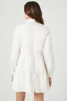 Women's Poplin Tiered Mini Shirt Dress in White Medium