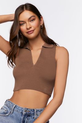 Women's Split-Neck Sleeveless Crop Top