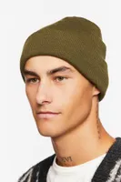 Men Ribbed Foldover Beanie in Olive