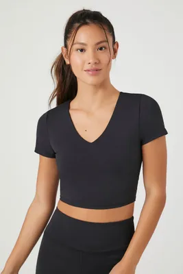 Women's Active Cropped V-Neck Tee in Black Large