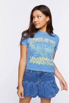 Women's Woodstock Graphic Baby T-Shirt in Teal Medium