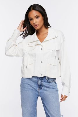 Women's Cropped Trucker Jacket in White Small