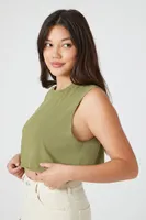 Women's Cropped Muscle T-Shirt in Olive Large