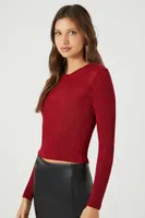 Women's Glitter Knit Cropped Sweater in Red Large