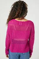 Women's Sheer Crochet Knit Sweater in Fuchsia Large