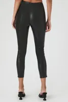 Women's Faux Leather High-Rise Ankle Pants in Black Large