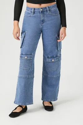 Women's Straight-Leg Cargo Jeans in Medium Denim, XS