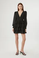 Women's Chiffon Ruffle Mini Dress in Black, XL