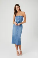 Women's Button-Front Denim Tube Dress in Medium Denim Small