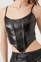 Women's Faux Leather Corset Cropped Cami in Black Small