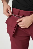 Men Coin Pouch Slim-Fit Pants in Burgundy, 31