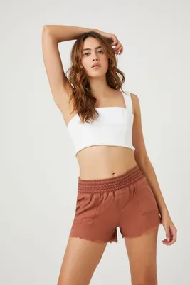 Women's Frayed Pocket Shorts Red