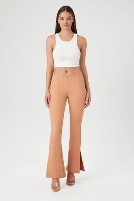 Women's Crepe Mid-Rise Flare Pants in Toasted Almond Small