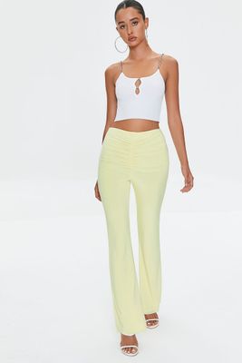 Women's Ruched High-Rise Pants in Pale Yellow Small