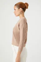 Women's Ribbed Drop-Sleeve Sweater in Beige Medium