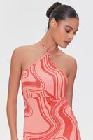 Women's Marble Print Halter Midi Dress in Pink/Red Small