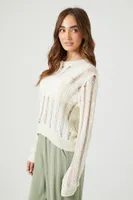 Women's Distressed Sheer Sweater in Cream Small