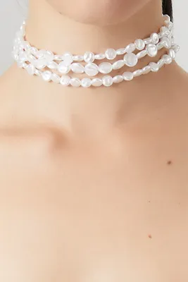 Women's Layered Faux Pearl Choker Necklace in Cream