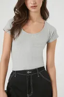 Women's Cropped Rib-Knit T-Shirt Heather Grey