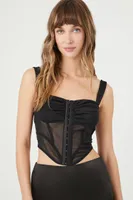 Women's Sheer Mesh Corset Crop Top in Black, XXL