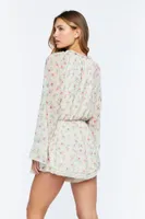 Women's Chiffon Floral Print Romper in Ivory Small