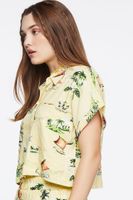 Women's Tropical Print Linen-Blend Shirt in Mimosa Large