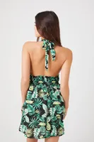 Women's Tropical Print Halter Mini Dress