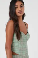 Women's Plaid Sweetheart Bustier Crop Top in Green Small