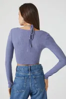 Women's Crisscross Ribbed Knit Crop Top in Heather Blue Large