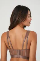 Women's Sheer Mesh Caged Longline Bra in Deep Taupe Small