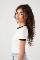 Women's Cropped Ringer T-Shirt in White/Black Small