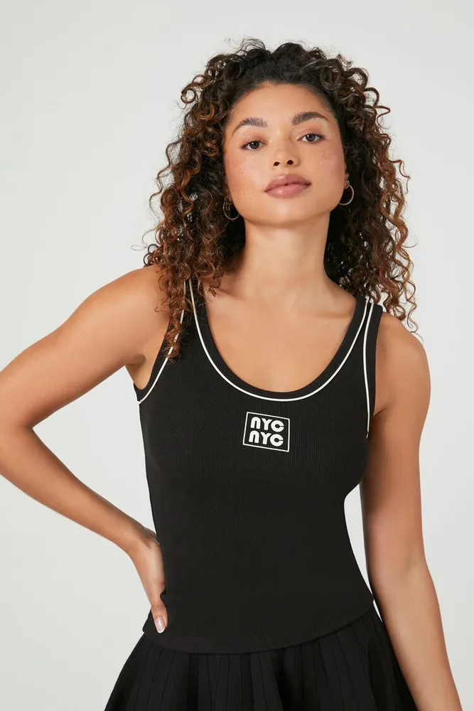Women's NYC Graphic Tank Top in Black/Cream Large
