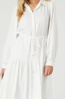 Women's Satin Tie-Front Shirt Midi Dress in White Small