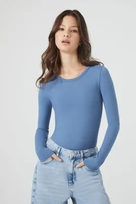 Women's Seamless Long-Sleeve Bodysuit in Dusty Blue Small